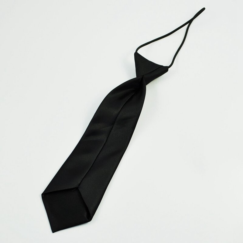 Corbata delgada elástica de poliéster para niño, corbata de cuello, color negro sólido