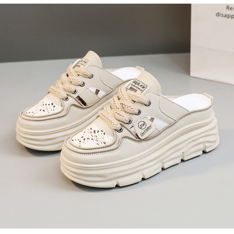 2024 Summer New Women Wedge Slippers Fashion Platform Shoes Woman Sexy Mules Shoes Lace Up Vulcanized Sports Shoes
