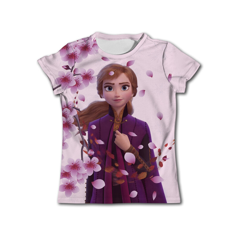 T-shirt à manches courtes pour filles, vêtements Disney, Costume de fête d'anniversaire, Kawaii, Anna, Elsa, la reine des neiges