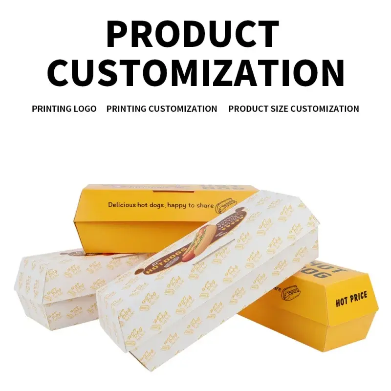 Customized productClamshell Custom Kraft Paper Hot Dog Bread Tray Long Sandwich Burger Packaging Box