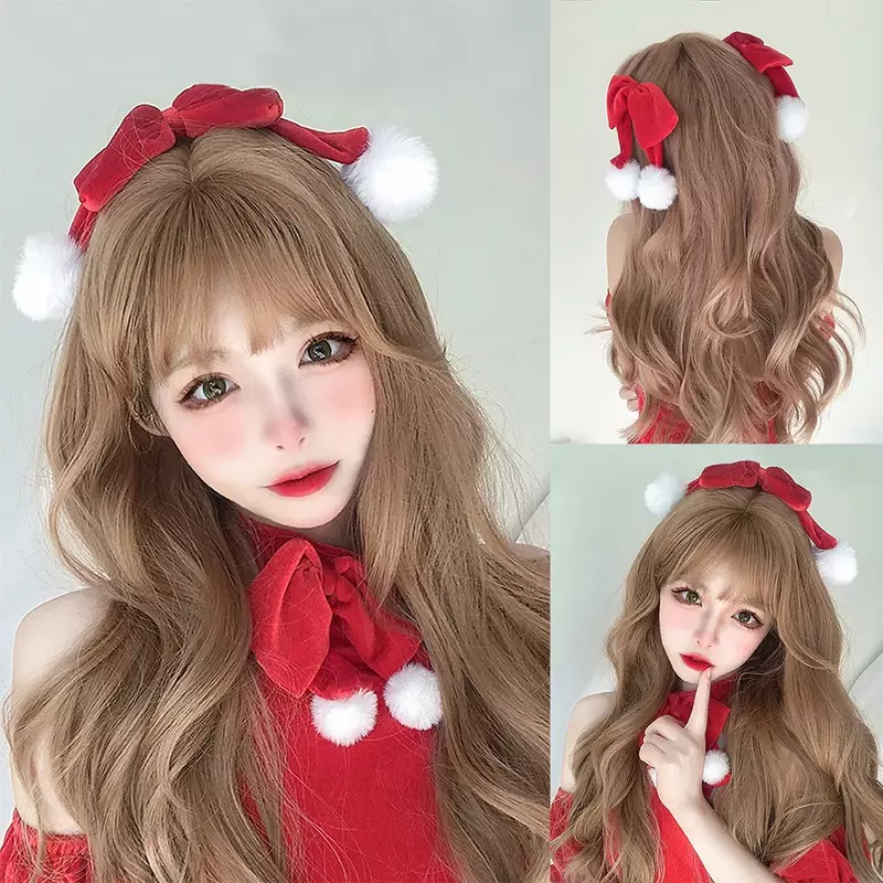 26Inch Deep Blonde Color Synthetic Wigs With Bang Long Natural Wavy Hair Wig For Women Daily Use Cosplay Drag Heat Resistant