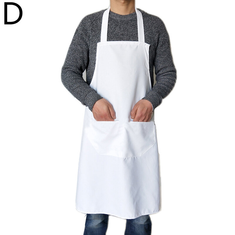 Celemek memasak uniseks, alat perlengkapan dapur celemek saku dewasa penata rambut barbeque warna polos untuk koki rumah tangga
