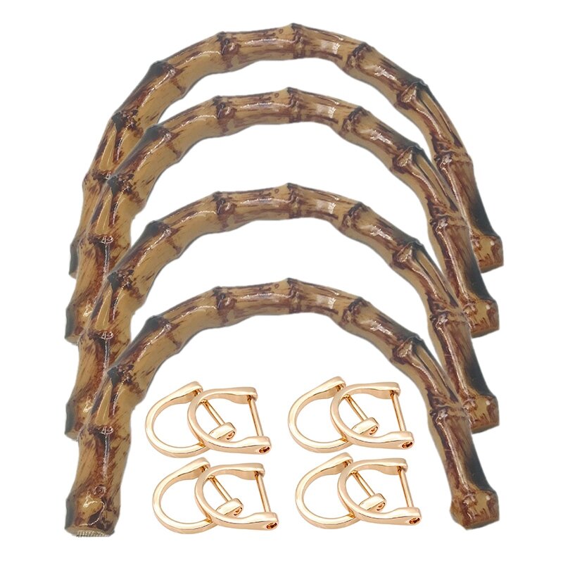 4 buah tas tangan menangani dompet bambu imitasi pegangan berbentuk U pegangan tas tangan untuk membuat tas, dengan 8 buah gesper logam