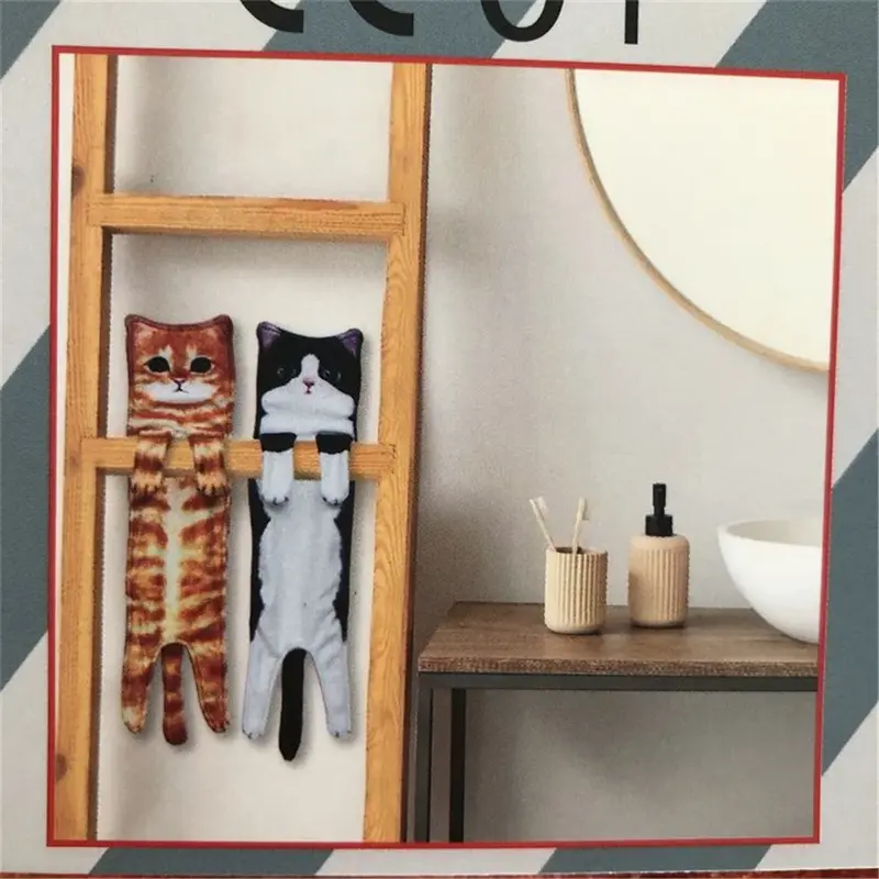 주방 재미있는 고양이 욕실 걸이식 루프, 빠른 건조, 부드러운 흡수성 극세사, 창의적인 핸드 타올 볼