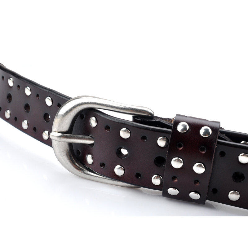 Cinturón con remaches plateados de lujo para mujer, faja ancha decorativa de diseñador de cuero genuino, estilo Punk