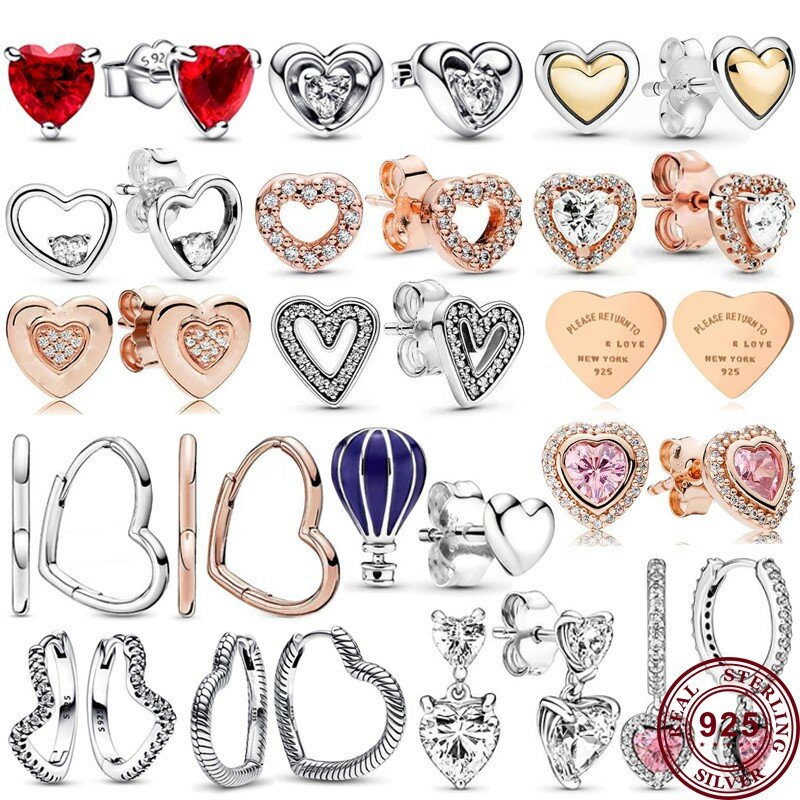 Gorąca sprzedaż 925 srebro fala ręcznie malowane miłość serce oryginalne damskie podwójne serce Logo kolczyki ślubne DIY urok biżuterii