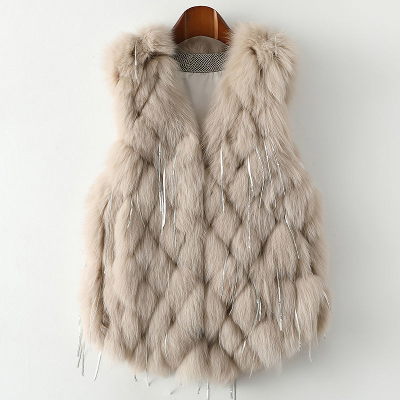 2023 New luxury Fashion Real Natural Genuine Fox Fur vest Women Gilet giacche con nappa
