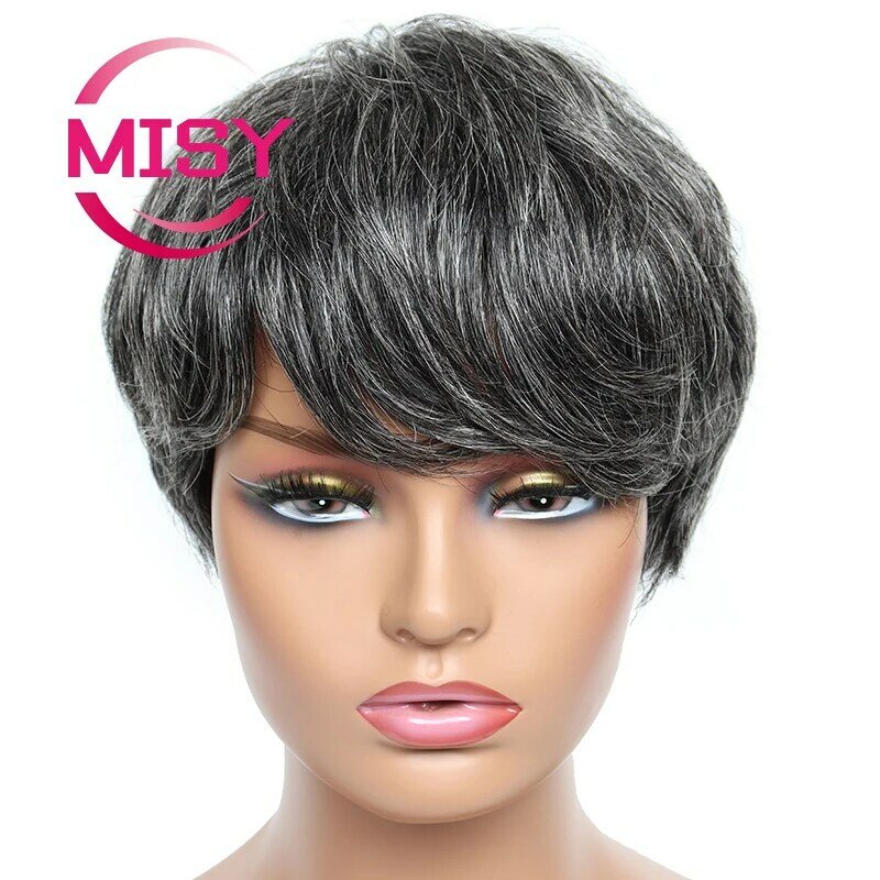Peluca de cabello humano brasileño Remy para mujeres negras, Pelo Corto con corte Pixie recto, hecho a máquina, de colores, barata