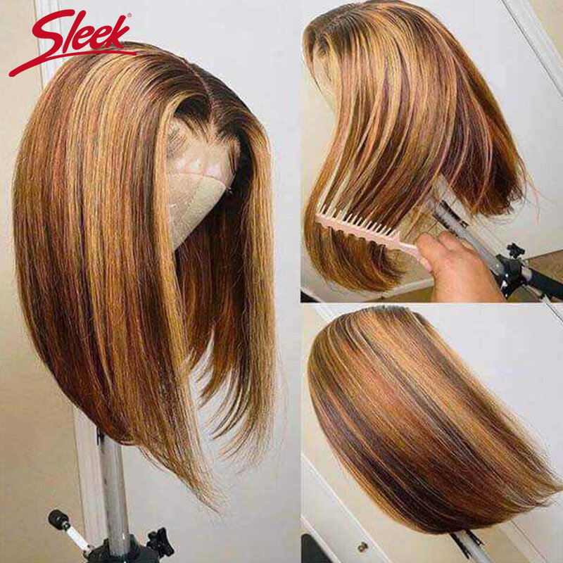 Peruca de cabelo Remy peruana Bob curto para mulheres, cabelo humano Ombre, perucas louras da frente do laço, destaque, P4, 27, 13x6x1