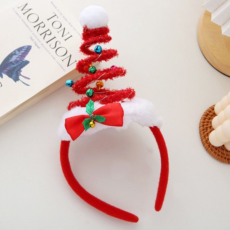 Christmas Tree Headband with Light and Bells Spring Hair Hoop Novelty Party Headdress Headwear Party