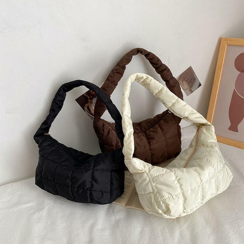Women  Down Cotton Tote Bags Shoulder Crossbody Bags Casual Underarm Bag Fashion Space Cotton Padded Handbags