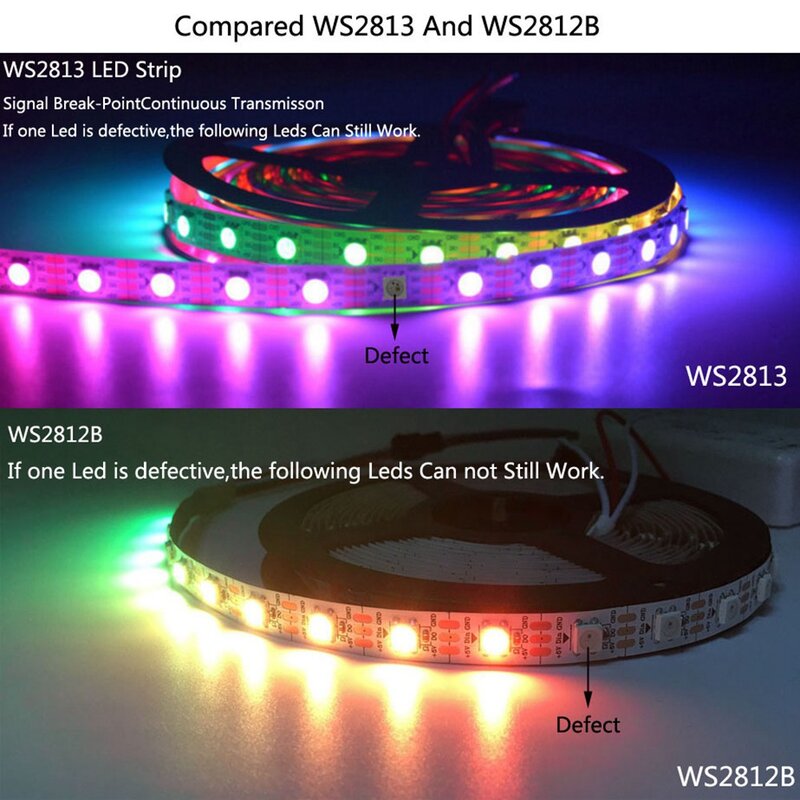 RGB بكسل LED قطاع الخفيفة ، أضواء الشريط عنونة بشكل فردي ، WS2812 ، WS2812B ، WS2811 ، WS2813 ، WS2815 ، WS2812 ، IP30 ، 65 ، 67 ، 30 ، 60 ، 144LEDs