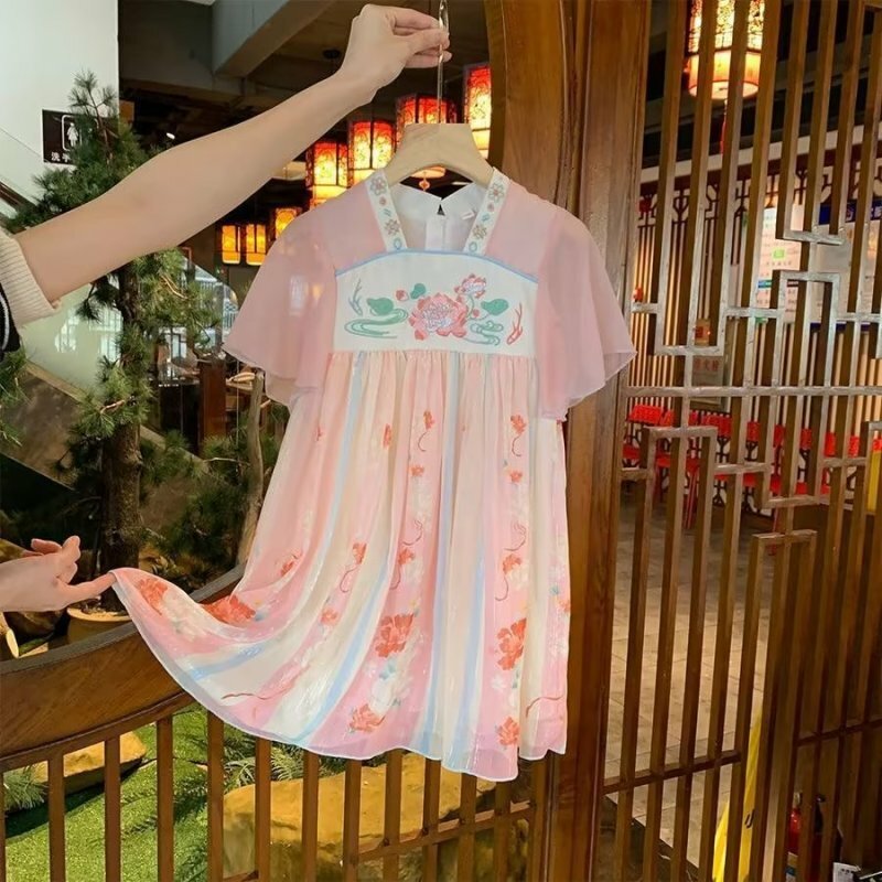 Robe de princesse Hanfu à col mandarin pour petite fille, tenue traditionnelle chinoise grill, costume nickel é financièrement, 2 à 6