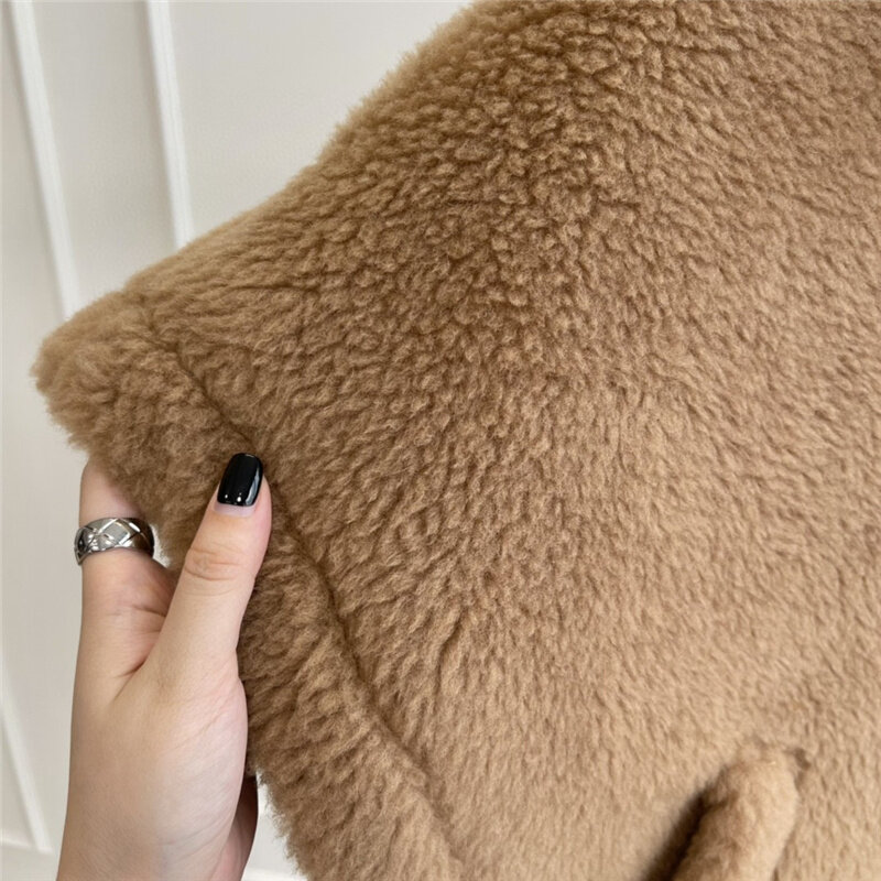 MAX Тедди мишка шаль Женская Осенняя зимняя верблюжья куртка серое овечье шерстяное пальто с лацканами короткая шелковая Высококачественная модная куртка