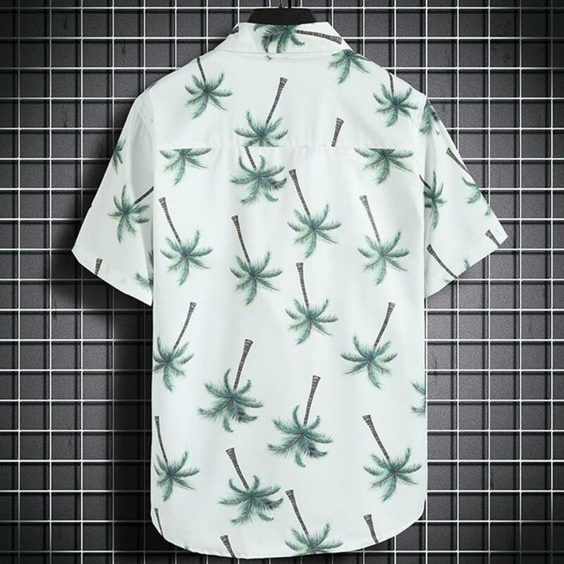 Ensemble chemise et short de style hawaïen pour homme, imprimé feuilles tropicales, proximité élastique, cordon de serrage, poches à la taille, 2 pièces