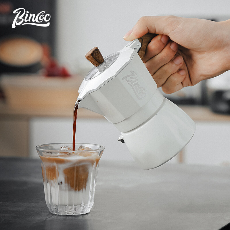 BINCOO Pot kopi katup ganda, panci pembuat kopi rumah penggiling tangan Espresso kecil