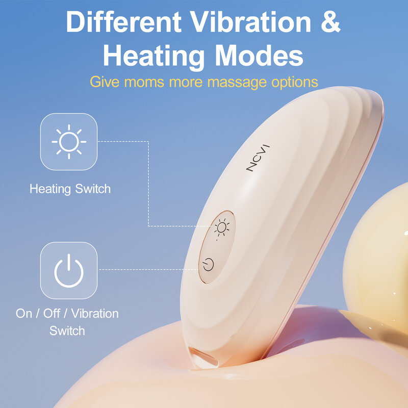 Massaggiatore per l'allattamento riscaldante NCVI, 2 modalità di vibrazione e riscaldamento, supporto per l'allattamento al seno per condotti intasati, mastite, migliora il flusso del latte