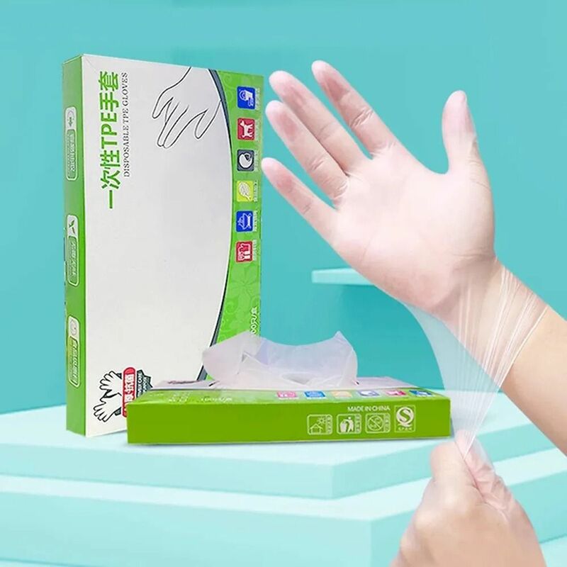 100Pcs Acid Work Safety Disposable Gloves New Food Grade TPE Latex Free Gloves Non-Slip Transparent Cleaning Gloves
