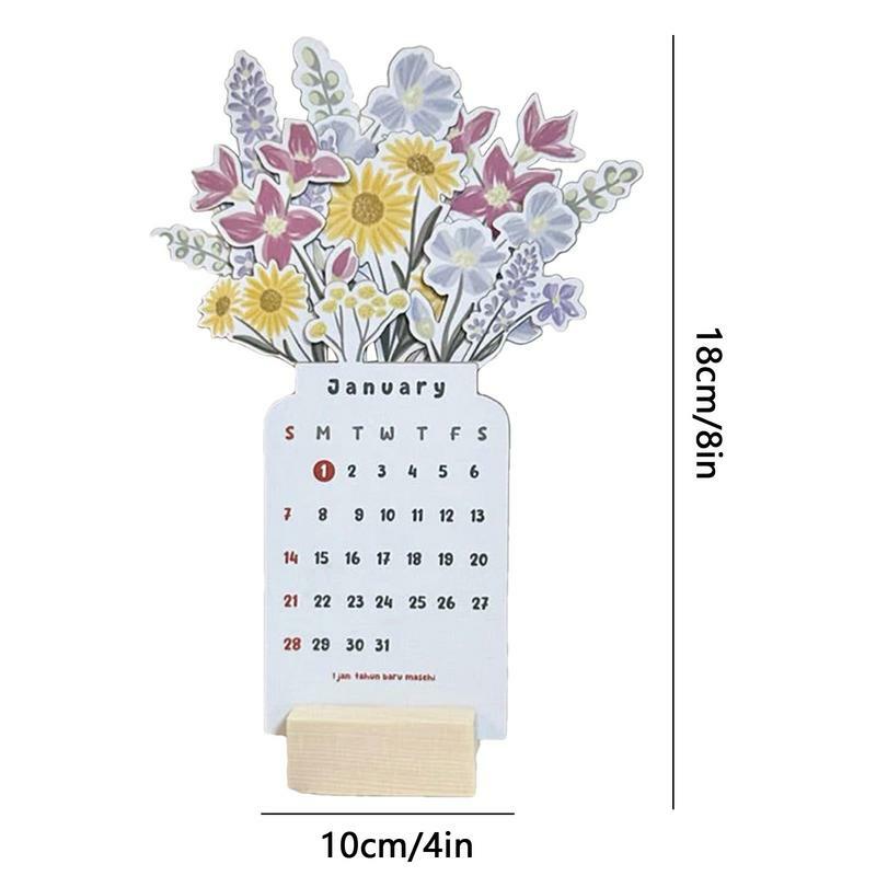 Floral Desk Calendar 2024 2024 Floral Patterns Portable Calendar With Wooden Base Year Planners For Dining Table Bedside