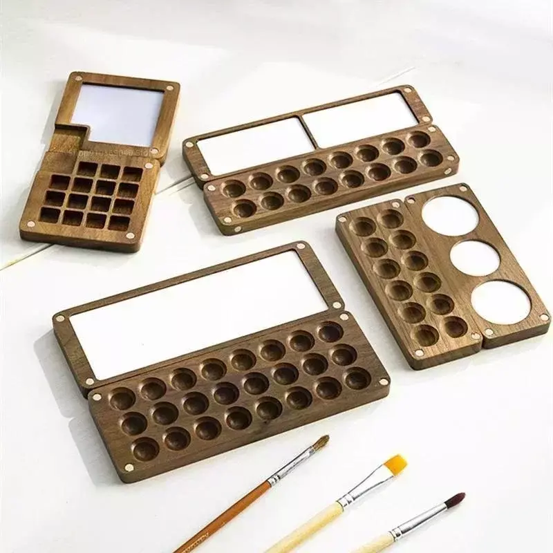 Portable Wooden Handmade Watercolor Paint Palette Empty Magnetic Suction Box for Artist Travel Sketch Painting Art Supplies