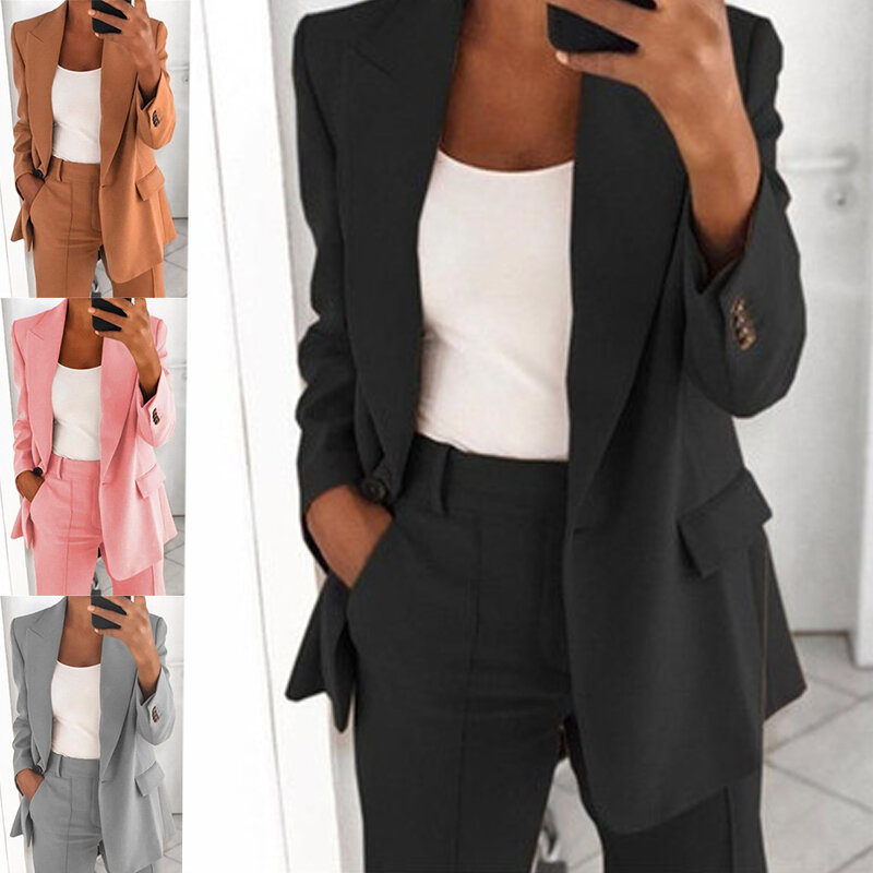 Women Long V-Neck Office Lady Jacket Fashion Lapel Slim Jacket Elegant Cardigan Female Full Sleeve Pocket Streetwear Jackets