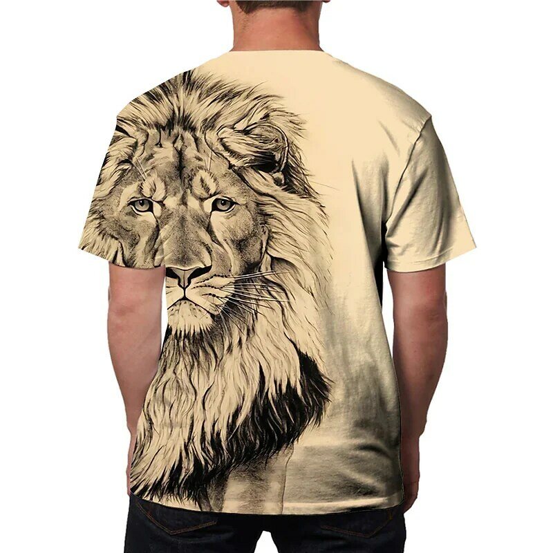 2023 Baumwolle Sommer T-Shirt Männer Tier Löwe 3D-Druck Mode Kurzarm Top Mikro elastische Sport Fitness T-Shirt für Männer