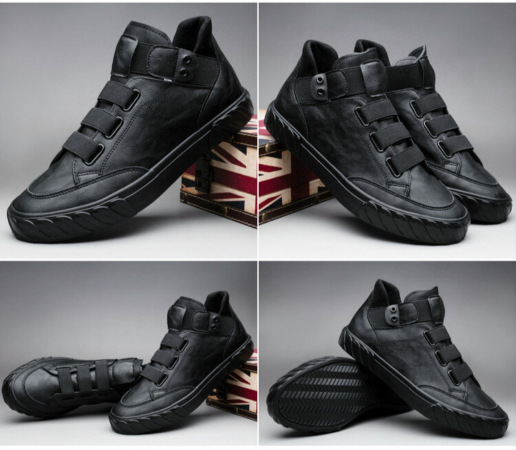 Мужские кожаные туфли, черные удобные мокасины в Корейском стиле, высокие кроссовки в британском стиле, 2023 г, 588