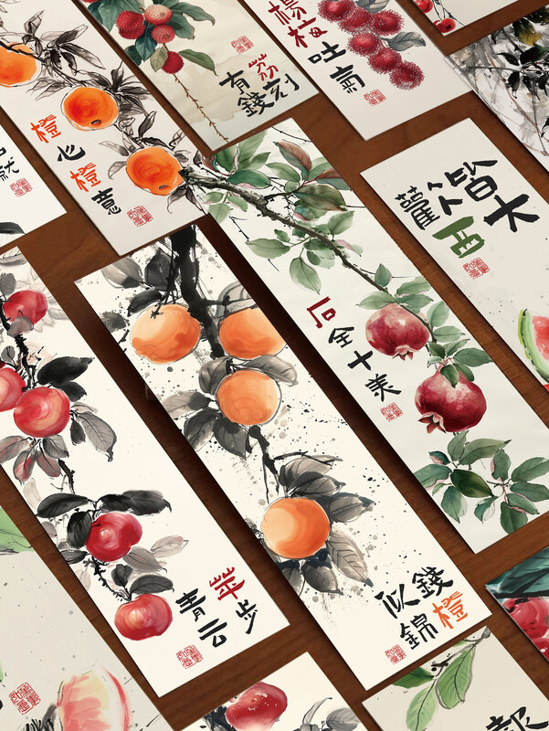Marcadores de sorte com frutas chinesas Feng Shui, Palavras de Bênção Homofônicas Livros Decorativos, Cartões de Notebook Mark, 30Pcs