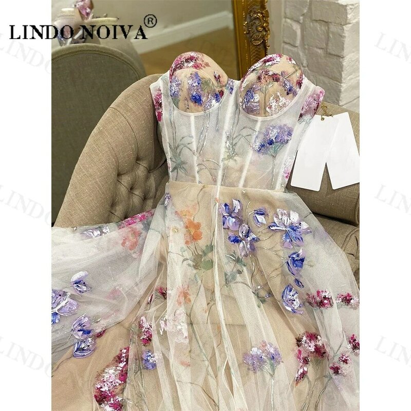 LINDO NOIVA-Robe de mariée dos nu à imprimé fleuri pour femme, robes de mariée, patients chérie, tout ce qui est pour la mariée, train de balayage de plage