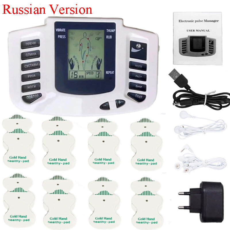 Russian Version Electronic Body Slimming Pulse Massage for Muscle Relax Pain Relief Stimulator Tens Acupuncture Therapy Mach