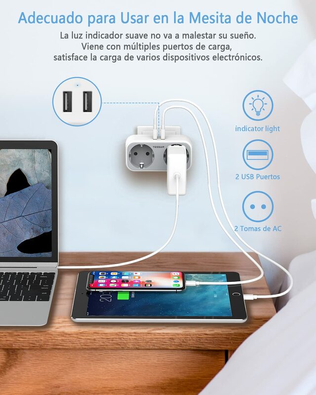 TESSAN-regleta de alimentación EU KR con tomas de CA y puertos de carga USB, adaptador de enchufe de pared múltiple para el hogar y la Oficina