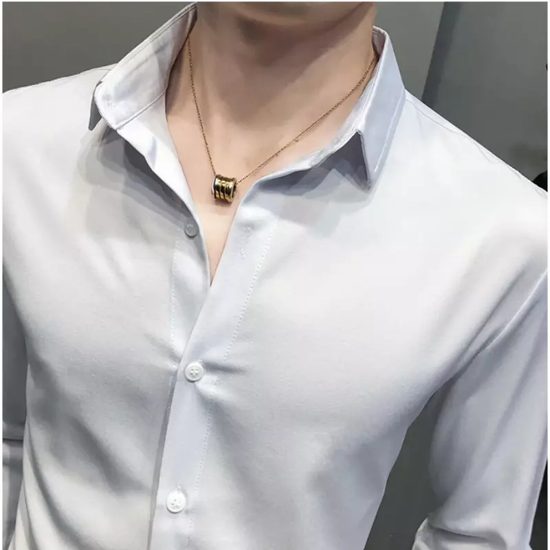 Мужская Однотонная рубашка 5XL-M с длинным рукавом, новая приталенная Повседневная деловая рубашка, Классическая рубашка