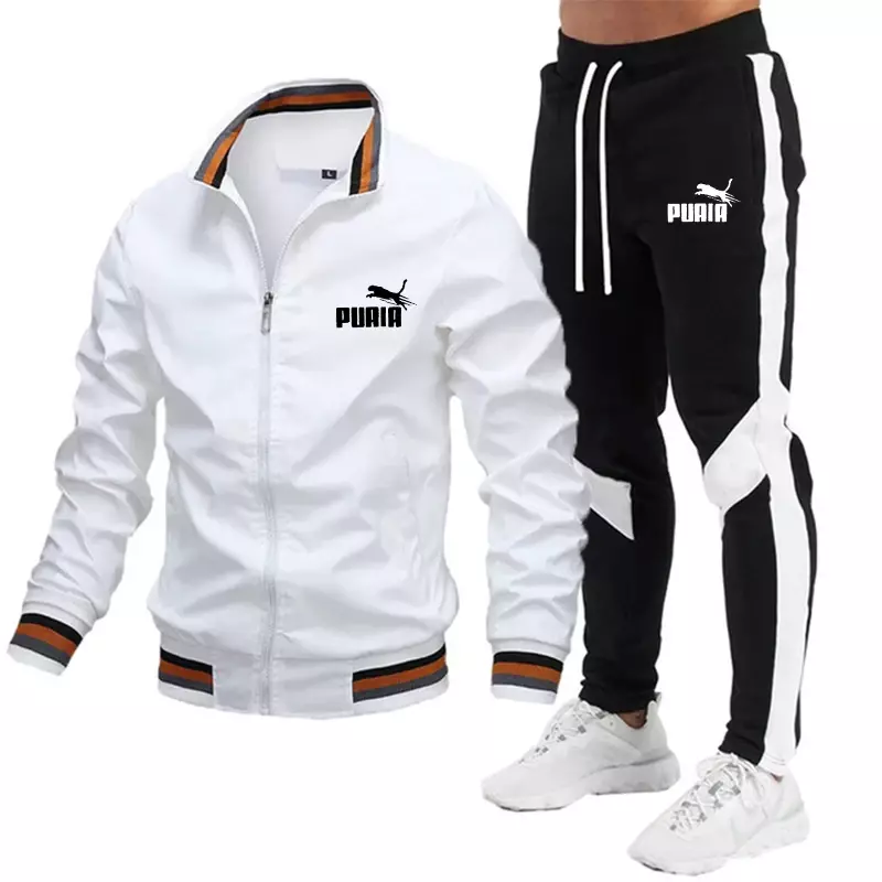 2-piece sportswear men's sports jacket+drawstring guard pants men's sports suit running sportswear spring and autumn