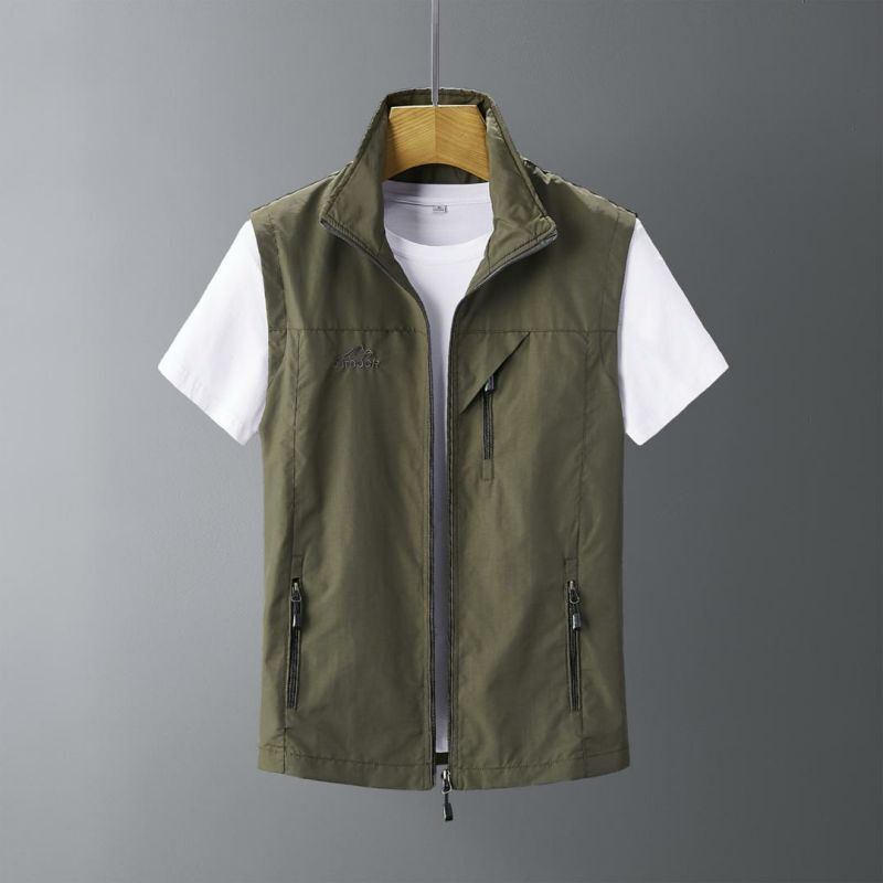 Men's Fitted Vest Fashionable Single Row Zipper Quick Drying Men Mature Simple Outdoor Oversized Male Jacket Maximum Size 6XL