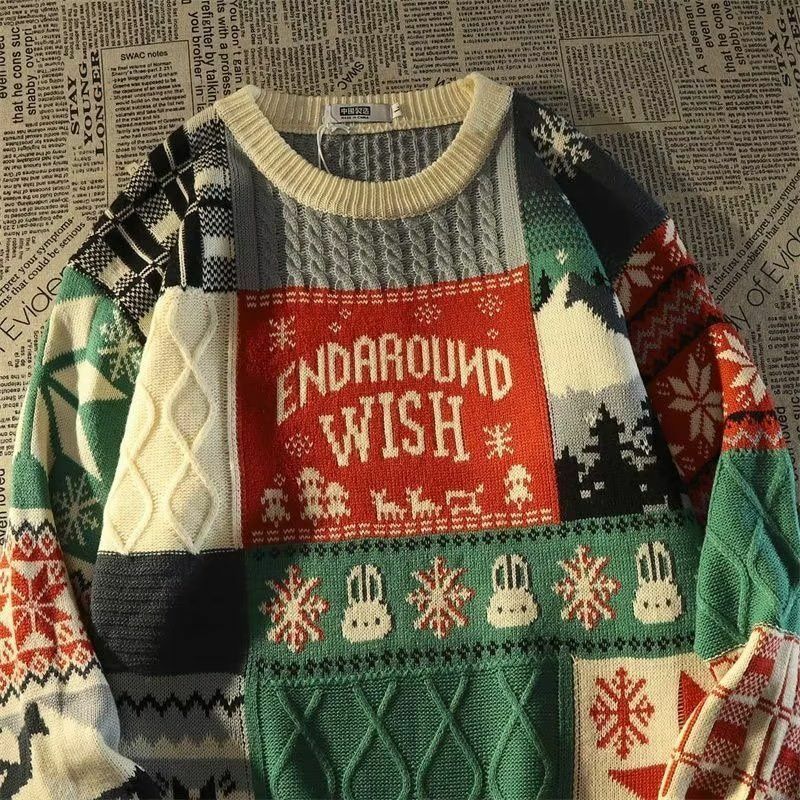 Рождественский взрывной свитер, американский милый Рождественский свитер с завязками и длинным рукавом, уличный зимний модный Свободный пуловер для мужчин и женщин Y2K