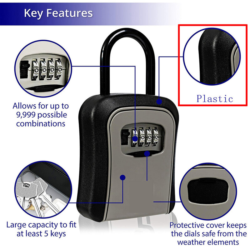 Key Lock Box Portable Combination Lockbox Wall-Mounted Key Storage Box Resettable Code Safe Security Lock Box for Home Office