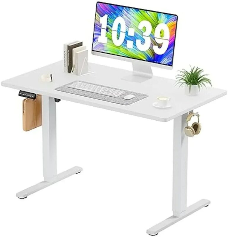 Meja berdiri listrik-40x24 inci tinggi dapat disesuaikan duduk untuk meja berdiri dengan papan sambungan, naik rumah kantor ComputerWhite