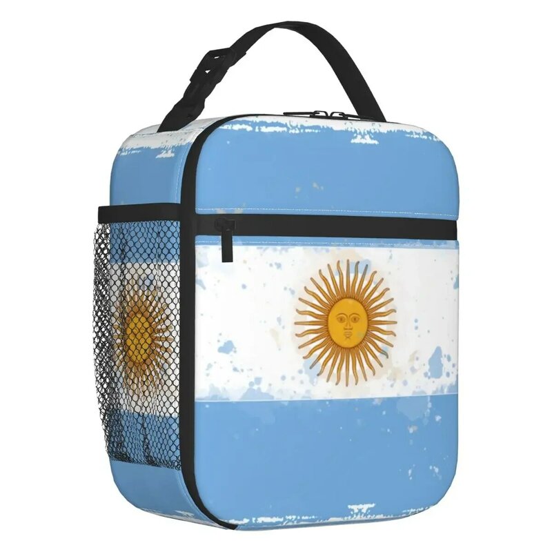 Custom Argentina Grunge Vlag Lunchtas Mannen Vrouwen Warm Koeler Geïsoleerde Lunchbox Voor Volwassenen Kantoor