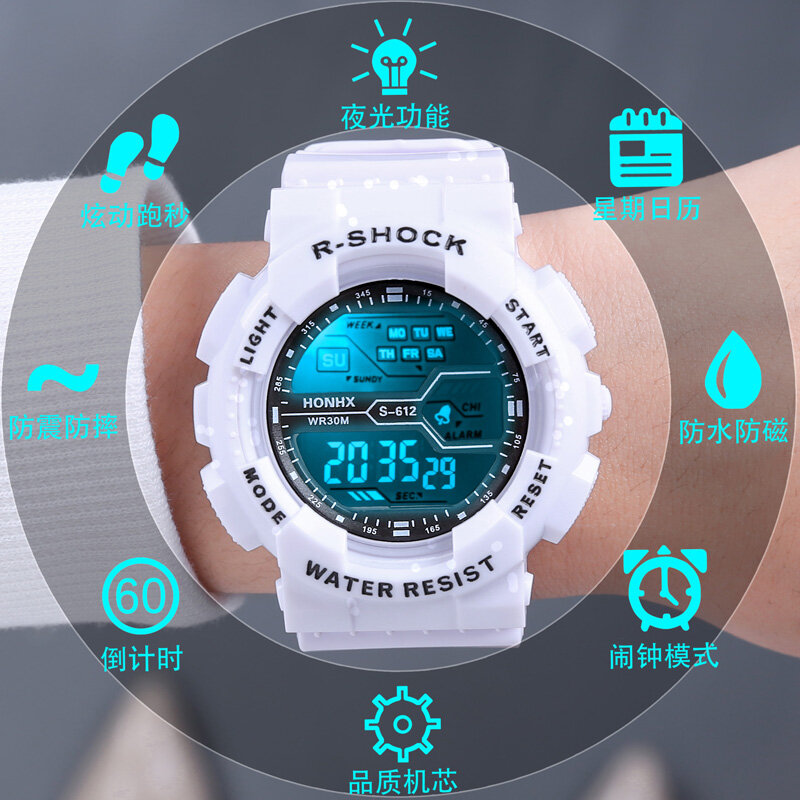 男性用多機能デジタルLED腕時計,発光,防水