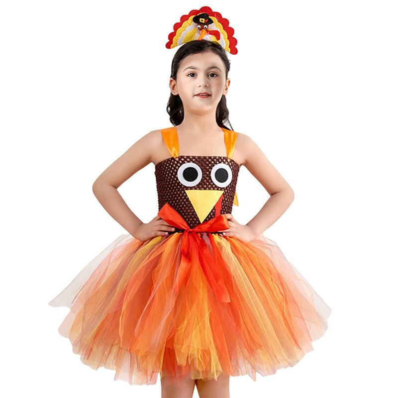 Thanksgiving Tutu For Kids Soft Breathable Girls Bowknot Dress With Headband Kids Cosplay Clothes Cute Holiday Costumes