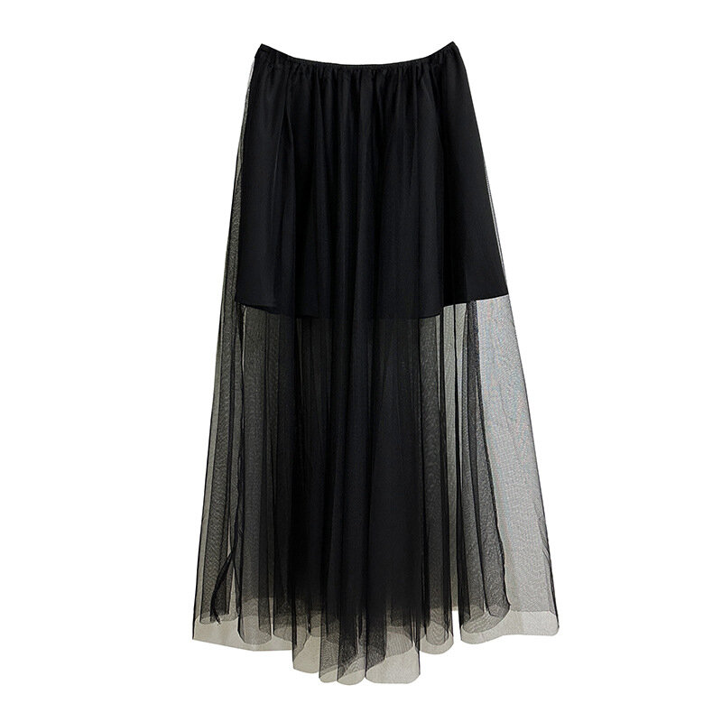 Falda Midi de cintura alta elástica para mujer, falda de medio cuerpo, perspectiva de malla, línea A, moda informal, nueva tendencia, Q876