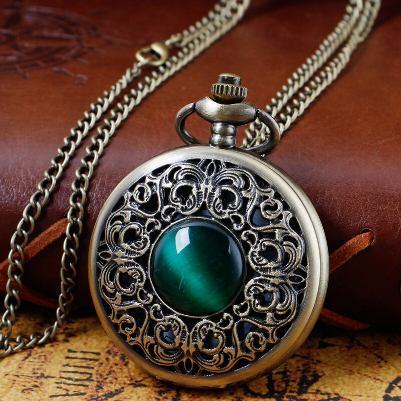 Vrouwen Elegante Vintage Quartz Pocket Horloges Emerald Ontwerp Ketting Sieraden Accessoires Met Ketting Geschenken Voor Vrouwen