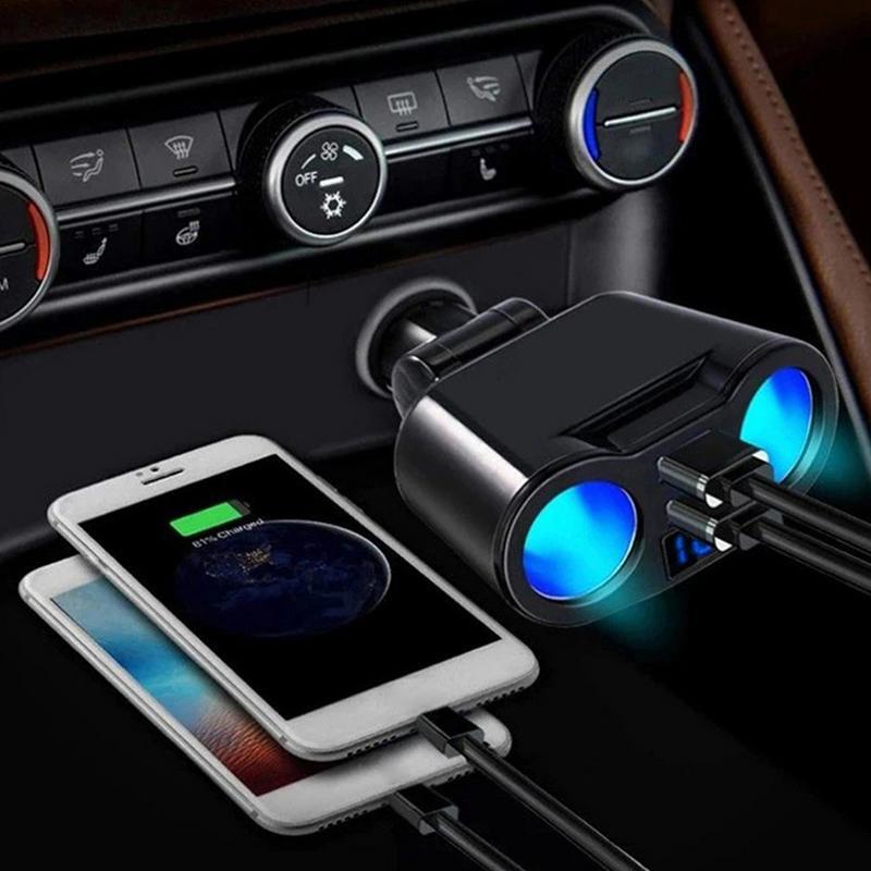 Cargador USB rápido para coche, Chip inteligente, puertos de carga Dual, eficiencia de energía, evita la sobrecarga, encendedor perfecto para coche