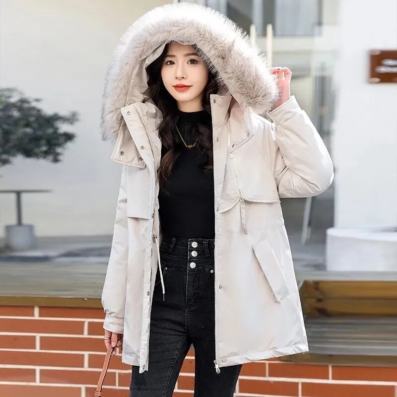 2023 Winter Pai Overcomes Women Parkas Long Korean New Down Cotton-Padded Jacket Female Loose Outerwear With Fur Collar Tide Top
