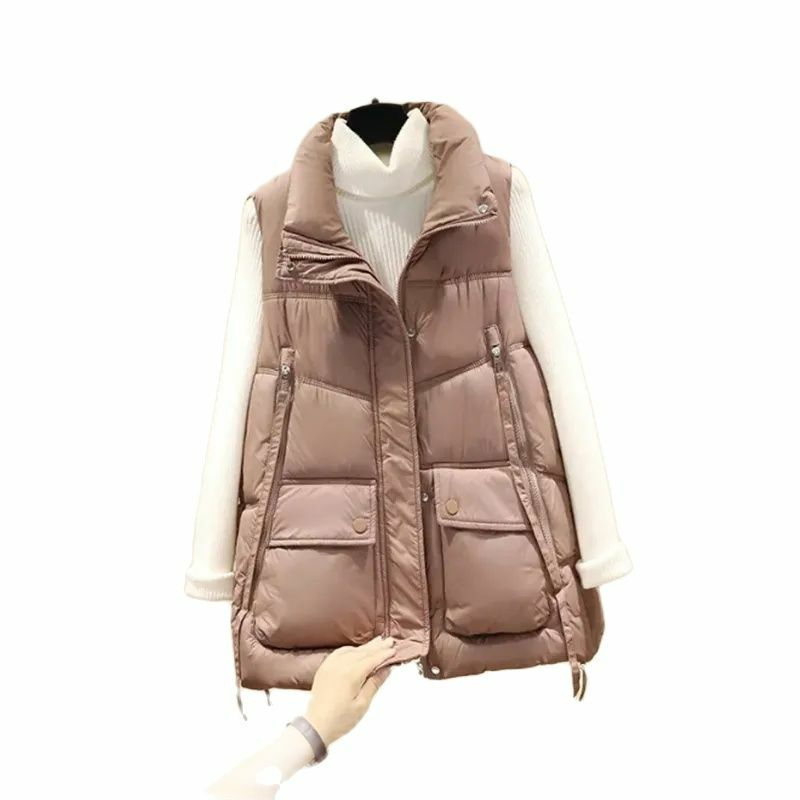 Jaqueta curta de algodão feminina, casaco solto, gola alta, colete monocromático, moda feminina, inverno, novo, 2023