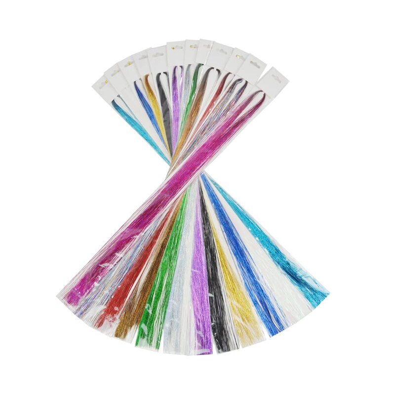 12 Colors Hair Tinsel Strands  47 Inch Colorful Sparkling Shiny Hair Extensions Tinsel