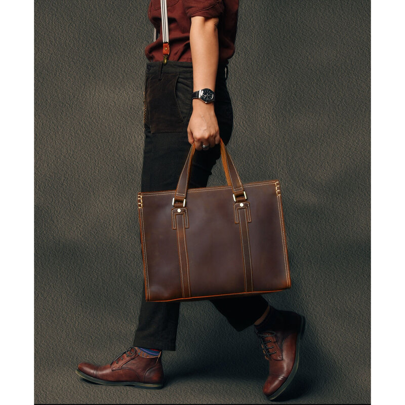 Высококачественный ретро портфель из кожи Crazy Horse, сумка для компьютера, сумка из воловьей кожи в британском стиле