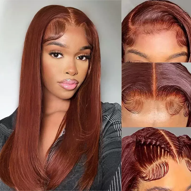 Reddish Brown Layered Wigs Copper Red Synthetic Lace Front Wigs For Black Women Layered Cut Lace Wig Glueless Straight Lace Wig