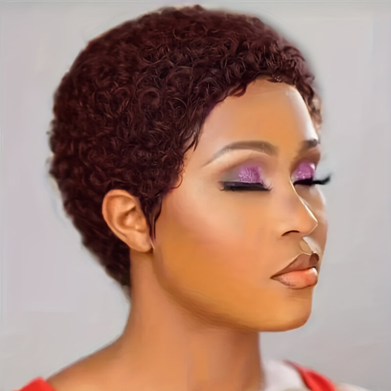 Wig rambut manusia untuk wanita tanpa lem memakai dan pergi Wig keriting pendek Kinky Brasil Wig pirang merah Afro keriting Pixie Cut Wig