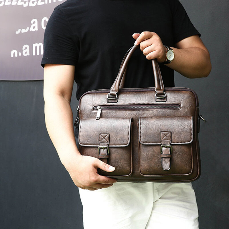 Teczka wykonawcza dla mężczyzny PU skóra Vintage Tote torebki męskie Laptop 14. Torba biznesowa na ramię Crossbody Ita Bag